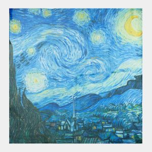 Esarfa patrata cu model inspirat  dupa   Noaptea Instelata  a lui Van Gogh