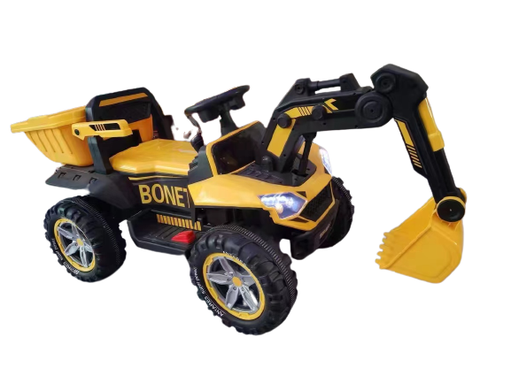 Excavator + bascula electrica Kinderauto Bonet 60W 12V, Telecomanda, culoare galbena
