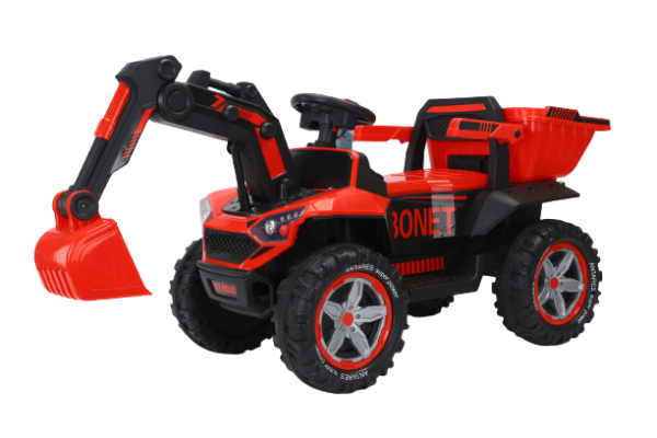 Excavator + bascula electrica Kinderauto Bonet 60W 12V, Telecomanda, culoare Rosie