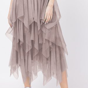 Fusta din tulle, in straturi inegale, lunga, bej inchis