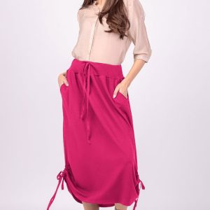 Fusta lunga, fucsia din bumbac, cu sireturi laterale la baza