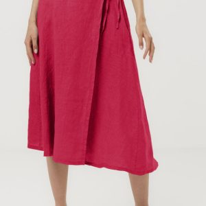 Fusta midi in stil petrecut din in, fucsia
