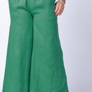 Fusta pantalon verde, casual, din in, cu o curea fancy