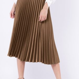 Fusta plisata, satinata, midi, capucino