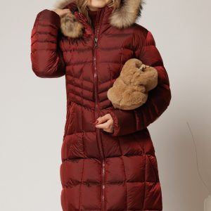Geaca dama midi bordo cu gluga detsabila cu blanita
