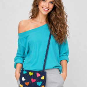 Geanta bleumarin handmade, cu buline colorate  ,din piele naturala intoarsa