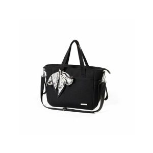 Geanta pentru mamici, BabyOno, Carmen, Pentru carucior si umar, 30x15.5x26 cm, 9 buzunare, Saltea de infasat inclusa, Suport de chei, Material eco, Negru