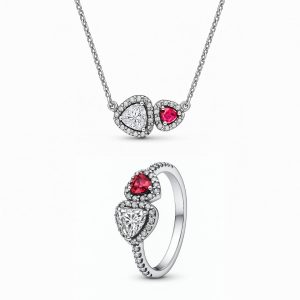 Set bijuterii Inel si Colier Dublu Heart cu Argint
