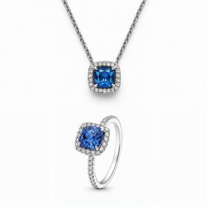 Set bijuterii Inel si Colier Blue Cu Argint