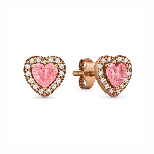 Cercei Pink Heart Rose Cu Argint