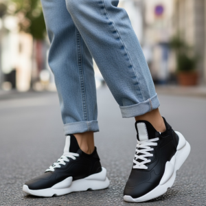 Adidasi dama negri cu alb casual   inalti  H9  n14-3