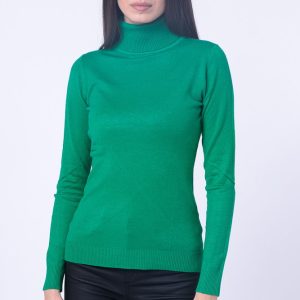 Helanca pulover cu guler inalt, verde smarald