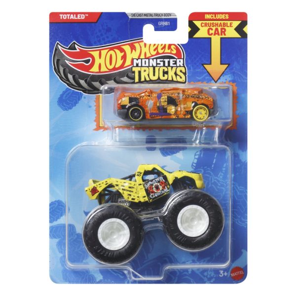 HOT WHEELS MONSTER TRUCK SI MASINUTA METALICA TOTALED GALBEN