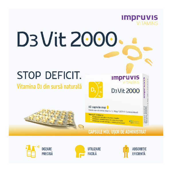 impruvis-vitamins-d3vit-2000.png Vitamina D3 2000 U.I. D3Vit, 60 capsule moi, Impruvis