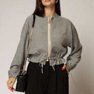 Jacheta subtire tip bomber carou alb si negru