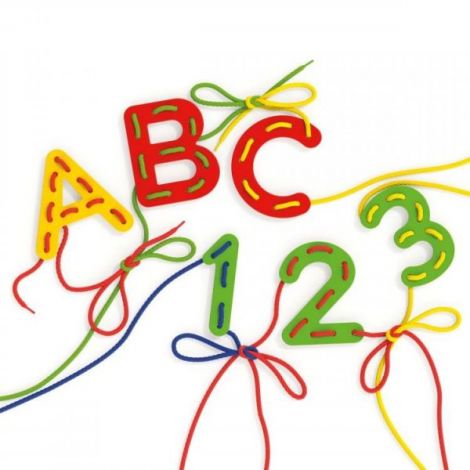 Joc cu sireturi Montessori ABC+123, 3-7 ani, Quercetti Q02808