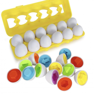 Joc educativ Set 12 oua de potrivit cu forme geometrice