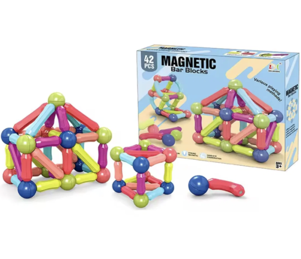 Joc STEM cuburi magnetice Magnetic Sticks 42 piese colorate pentru constructii