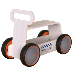 Jucarie din lemn 3 in 1 Politie DriveMe Wood: masinuta ride-on, premergator si carucior de jucarii MamaToyz