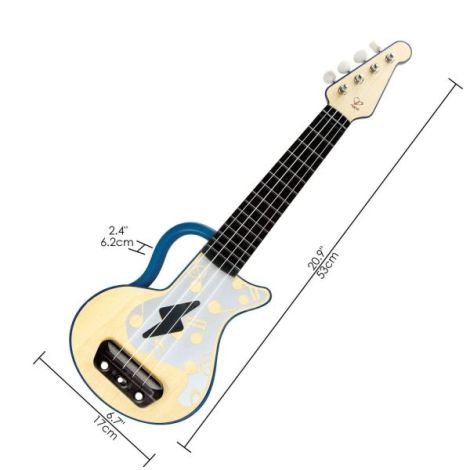 Jucarie din lemn - Instrument Ukulele (chitara) albastru - invata sa canti cu lumini