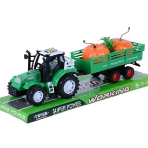 Jucarie tractor cu remorca cu dovleci