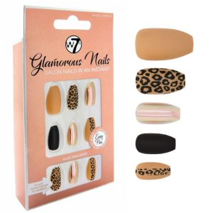 Kit 24 Unghii False W7 Glamorous Nails, Jungle Jingle, cu adeziv inclus si pila de unghii
