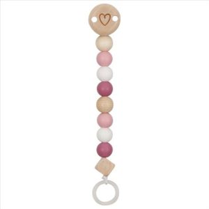 Lant din lemn pentru suzeta Hearts pastel pink