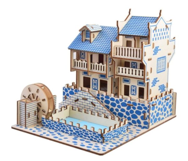 macheta-3d-din-lemn-vila-albastra-cu-piscina-63-piese-821957.jpg Macheta 3D din lemn Vila albastra cu piscina, 63 piese
