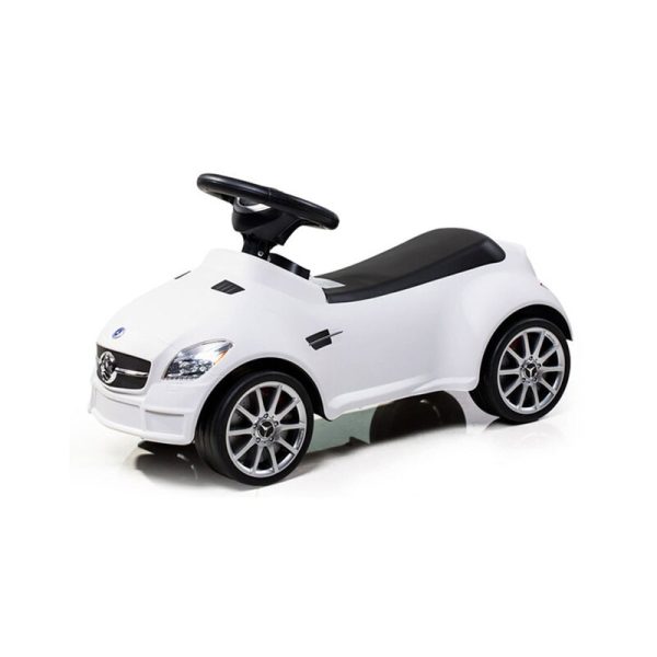 Vehicul ride-on, BabyTrold, Model Mercedes, Claxon pe volan, 18 luni+, Sustine 25 kg, 67x29x37 cm, Alb