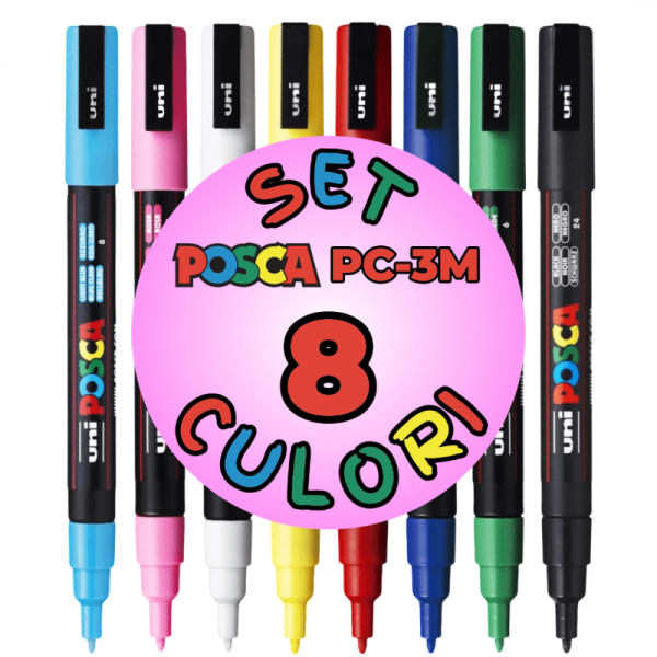 Set 8 Markere POSCA PC-3M ,   Varf Fin 0.9,  1.3 mm