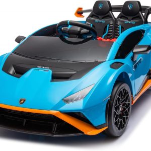 Masinuta electrica cu functie drift Lamborghini Huracan STO, putere 220W, 12V Premium, albastra