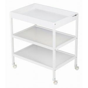 Masuta de infasat, FreeON, Mila, Din lemn, Cu 4 roti pentru transport facil, Cu 3 suprafete de depozitare, 76x54x86 cm, White