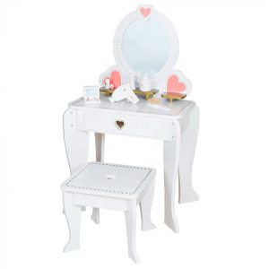 Masuta de Make Up din Lemn Alb cu scaunel si Accesorii
