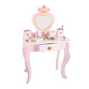 Masuta de toaleta, Baby Mix, Heart, Eleganta, Cu accesorii, Pentru printese, Eleganta, Din lemn, 69x23x42,5 cm, 3 ani+, Pink