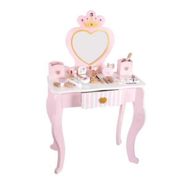 Masuta de toaleta, Baby Mix, Heart, Eleganta, Cu accesorii, Pentru printese, Eleganta, Din lemn, 69x23x42,5 cm, 3 ani+, Pink
