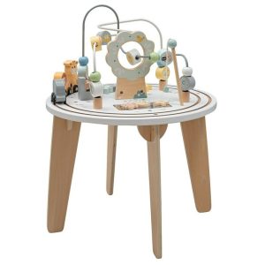 Masuta Montessori cu activitati, Baby Mix, Cu multiple activitati, Dezvolta coordonarea ochi-mana, Din lemn, 40 × 40 × 54 cm, 18 luni+, Multicolor