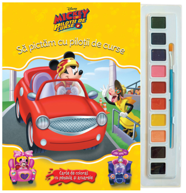Disney. Mickey și piloții de curse. Să pictăm cu piloții de curse. Carte de colorat cu pensulă și acuarele