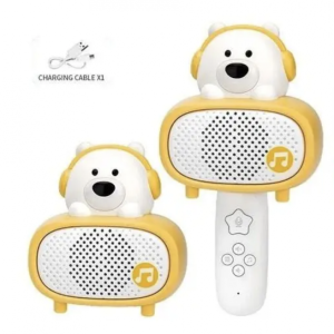 Microfon karaoke cu telecomanda, Bluetooth si incarcator cablu USB - Ursuletul alb