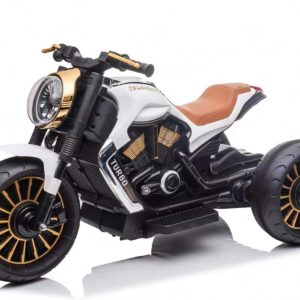 Motocicleta cu 3 roti electrica pentru copii, SuperMoto, 70W, 12V, cu scaun tapitat, bluetooth, alb
