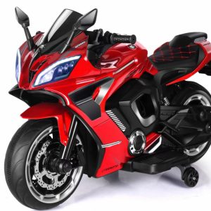 Motocicleta electrica copii Kinderauto R9, putere 150W, 24V, roti moi, scaun tapitat, rosie