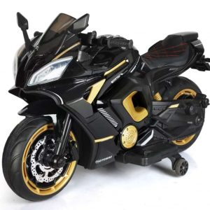 Motocicleta electrica copii Kinderauto R9, putere 150W, 24V, roti moi, scaun tapitat, negru