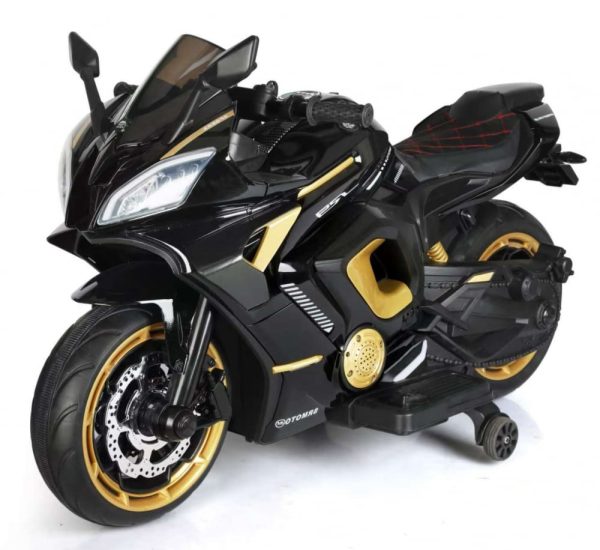 Motocicleta electrica copii Kinderauto R9, putere 150W, 24V, roti moi, scaun tapitat, negru