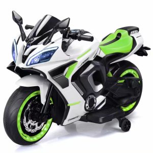 Motocicleta electrica copii Kinderauto R9, putere 150W, 24V, roti moi, scaun tapitat, verde