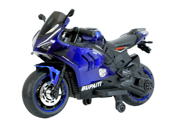 Motocicleta electrica copii, Kinderauto BDQ888 70W 12V cu roti moi, Bluetooth, albastra