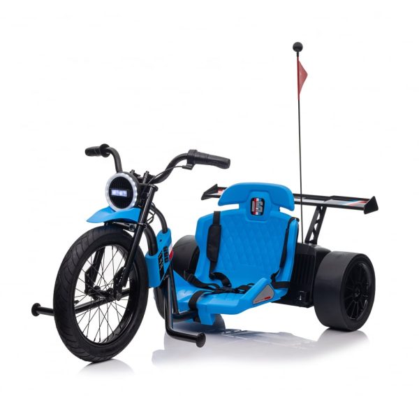 Motocicleta electrica pentru copii 5-12 ani, Kinderauto Drift-Trike, 500W, 24V 10Ah, roti moi, albastra