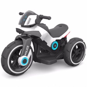Motocicleta electrica pentru copii, doua motoare, acumulator 12V, cu muzica si lumini, alba