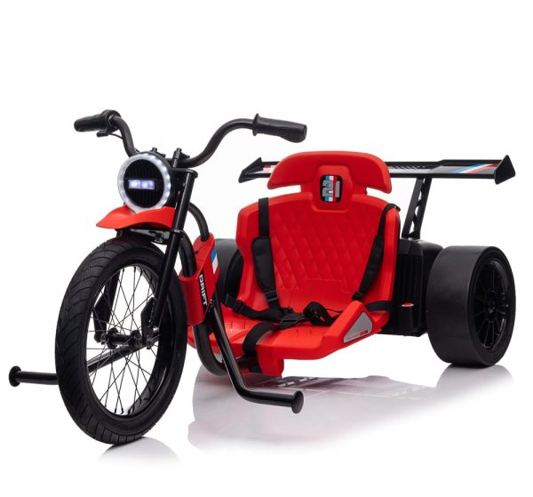 Motocicleta electrica pentru copii, Kinderauto Drift-Trike, roti moi, centura siguranta, 500W, 24V 10Ah, rosu