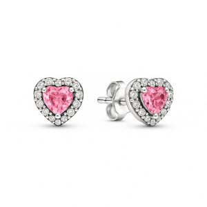 Cercei Pink Heart Silver cu Argint