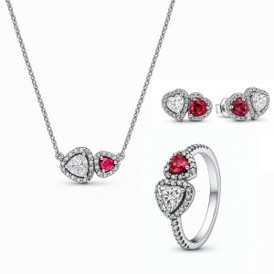 Set bijuterii Inel,Cercei si Colier Dublu Heart cu Argint