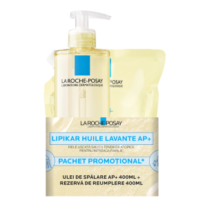 Pachet Ulei de dus hidratant AP+ Lipikar, 400 ml + Rezerva, 400 ml, La Roche-Posay